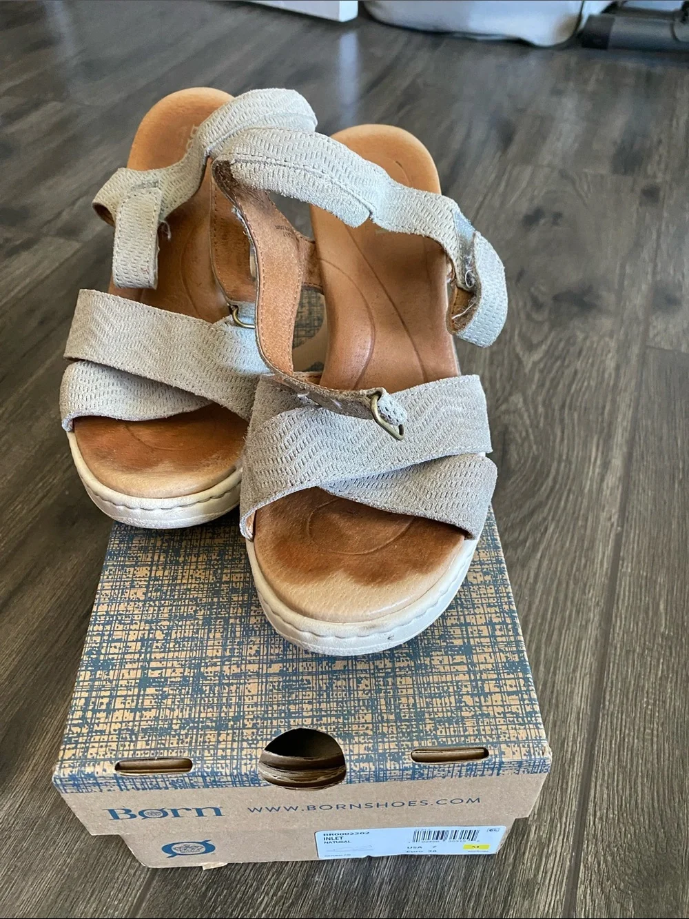 Born Women's Light Cream Cross-Strap Wedge Sandals